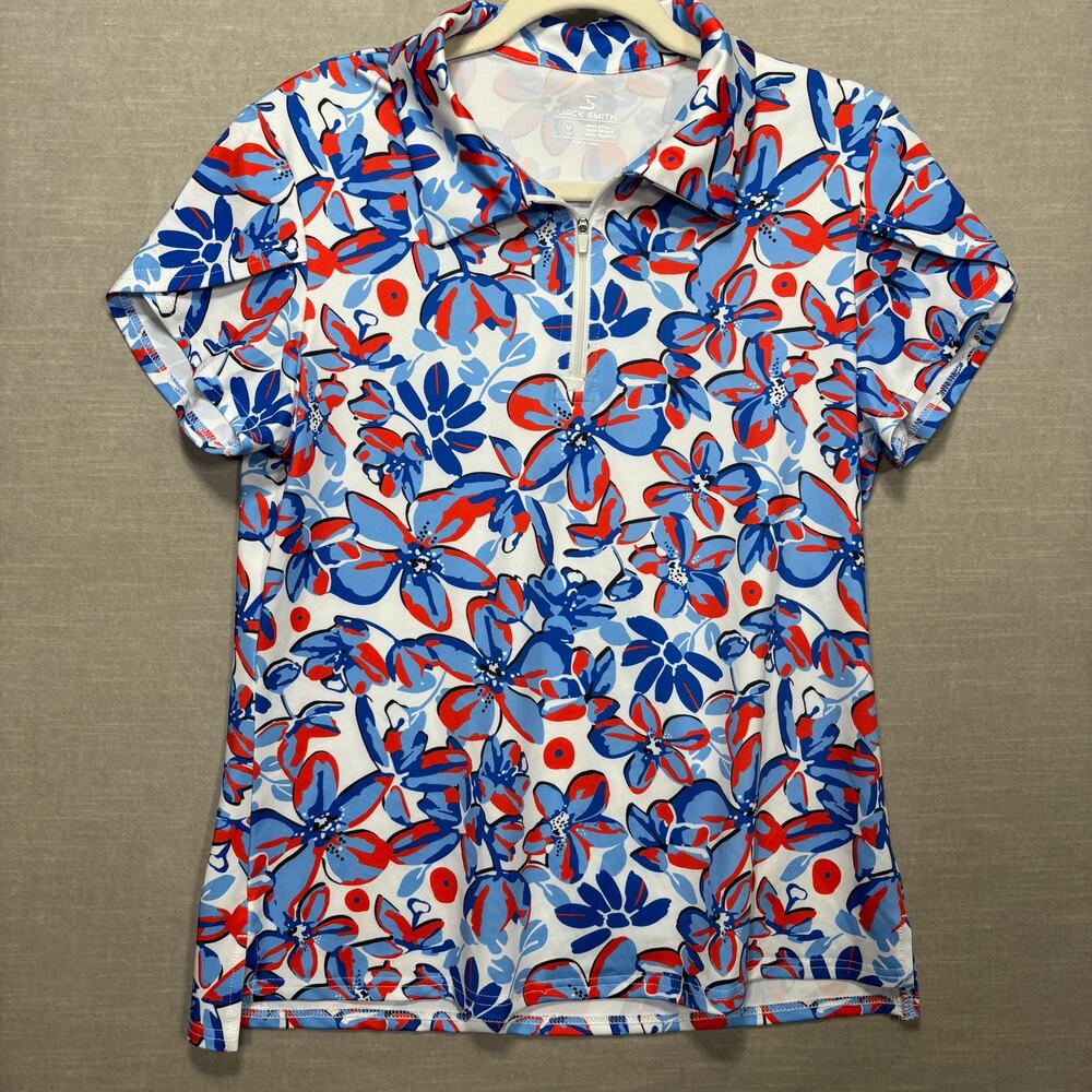 Jack‎ Smith Floral Quarter Zip Polo Shirt Short Sleeve Size M Polyester Sporty